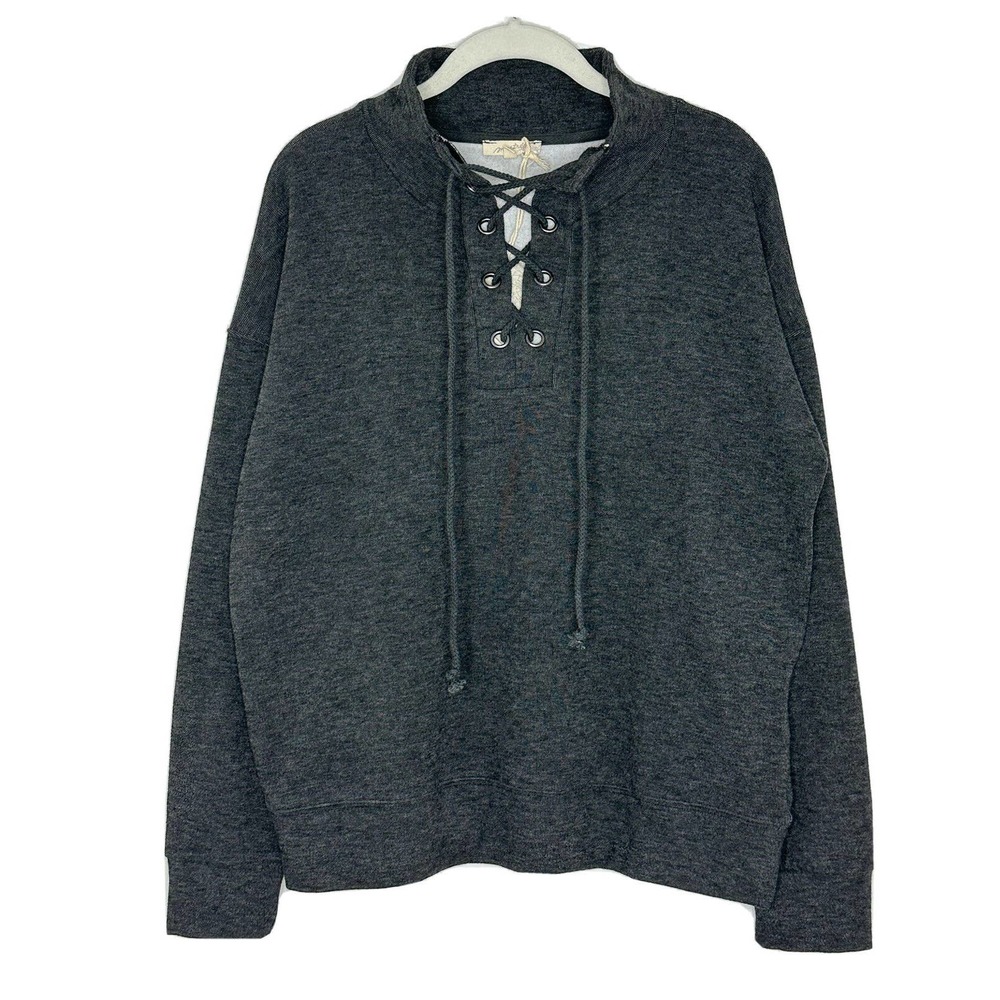 Mystree Women’s Gray Lace Up Fleeve Soft Pullober Sweatshirt Size M New